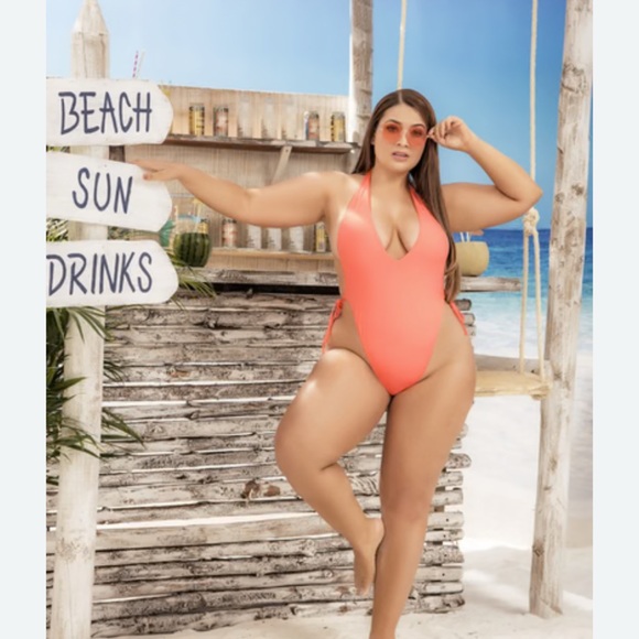 PLUS SIZE PEACH STRING ONE PIECE - Picture 1 of 5